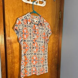 Charter Club Coral, beige and black Patterned 3/4 Button Down Shirt